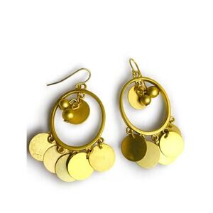 Goldtone Earrings Hook Pierced 2.2" Drop Satin Finish